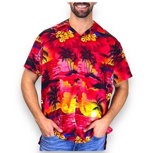 VHO Mens Short Sleeve Button Front Funky Hawaiian Shirt Casual Tropical Red 3XL